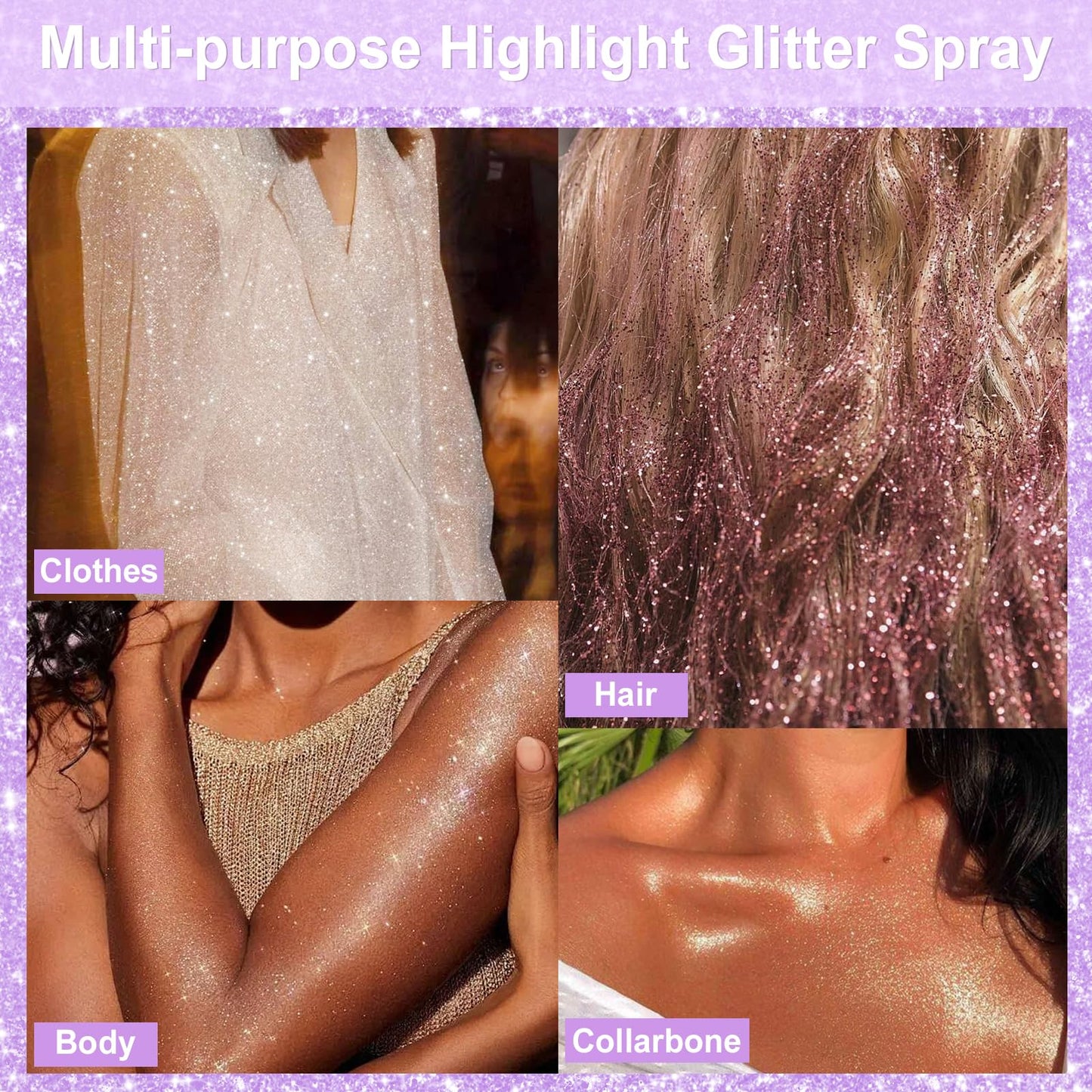YOSCA Body Glitter Spray, 150ML Holographic Glitter Hairspray, Shiny Glitter Spray for Hair Body Clothes, Quick-Drying and Long-Lasting Shimmer Powder for Festival Music Concert Party Rave Accessories