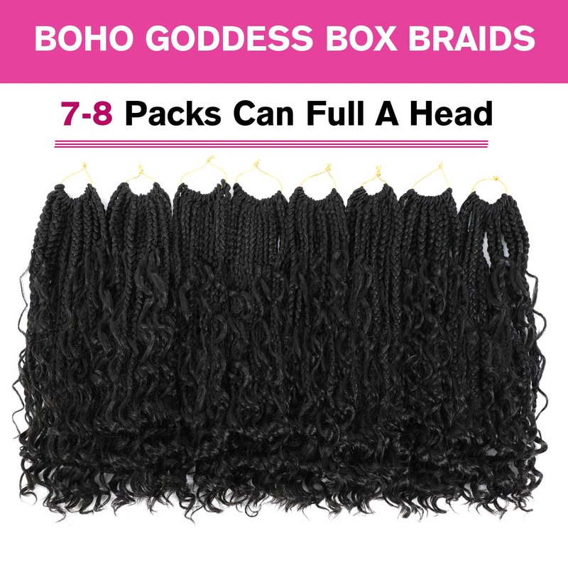 12inch Goddess Box Braids Crochet Hair Crochet Box Braids Curly Ends 3X Bohemian Crochet Box Braids Hair Synthetic Crochet Hair Extensions(12inch(Pack of 8), 1B)