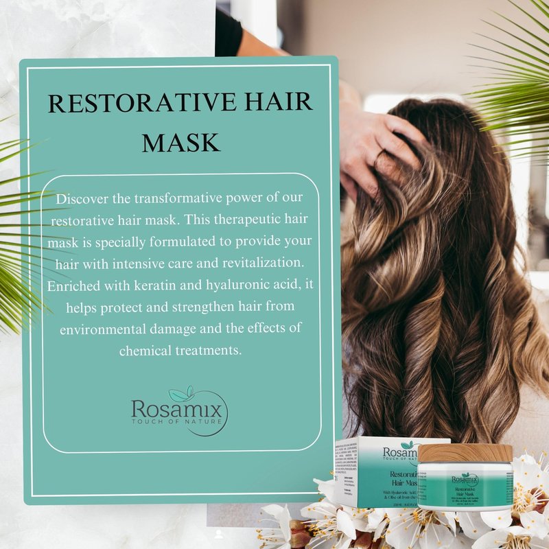 Rosamix Deep Moisturizing Hair Mask for Women/Men - Keratin Mask for Dry & Damaged Hair - Deep Conditioning Treatment with Hyaluronic and Moroccan Argan Oil, 250ml | 8,45 FL.OZ