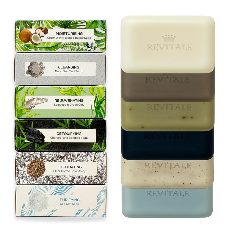 Revitalé Natural Cleansing Soap Bars Set - 6 x 100g | Daily Hand, Face & Body Wash Gift Set