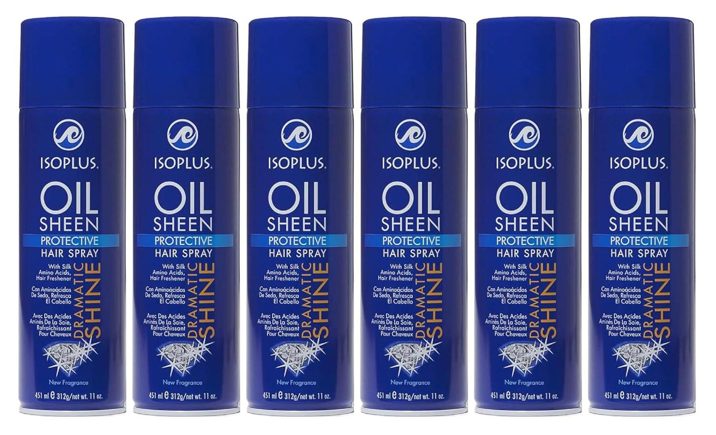 Isoplus Oil Sheen Hairspray - 11oz Aerosol Spray for Shine & Moisture | 6 Pack