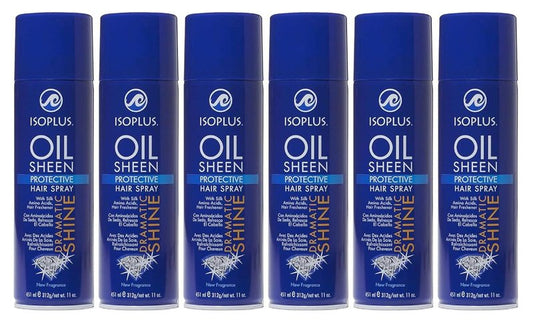 Isoplus Oil Sheen Hairspray - 11oz Aerosol Spray for Shine & Moisture | 6 Pack