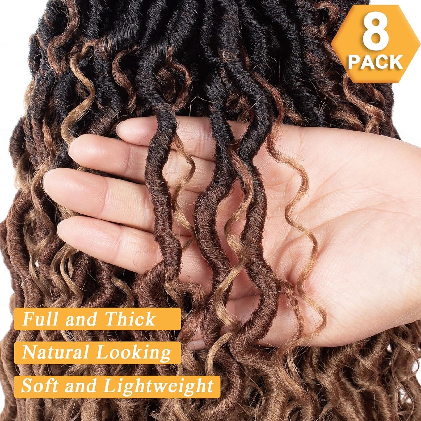 COOKOO 24 Inch Boho Crochet Hair Extensions - 8 PCS Goddess Locs with Curly Ends | Synthetic 1B/30/27