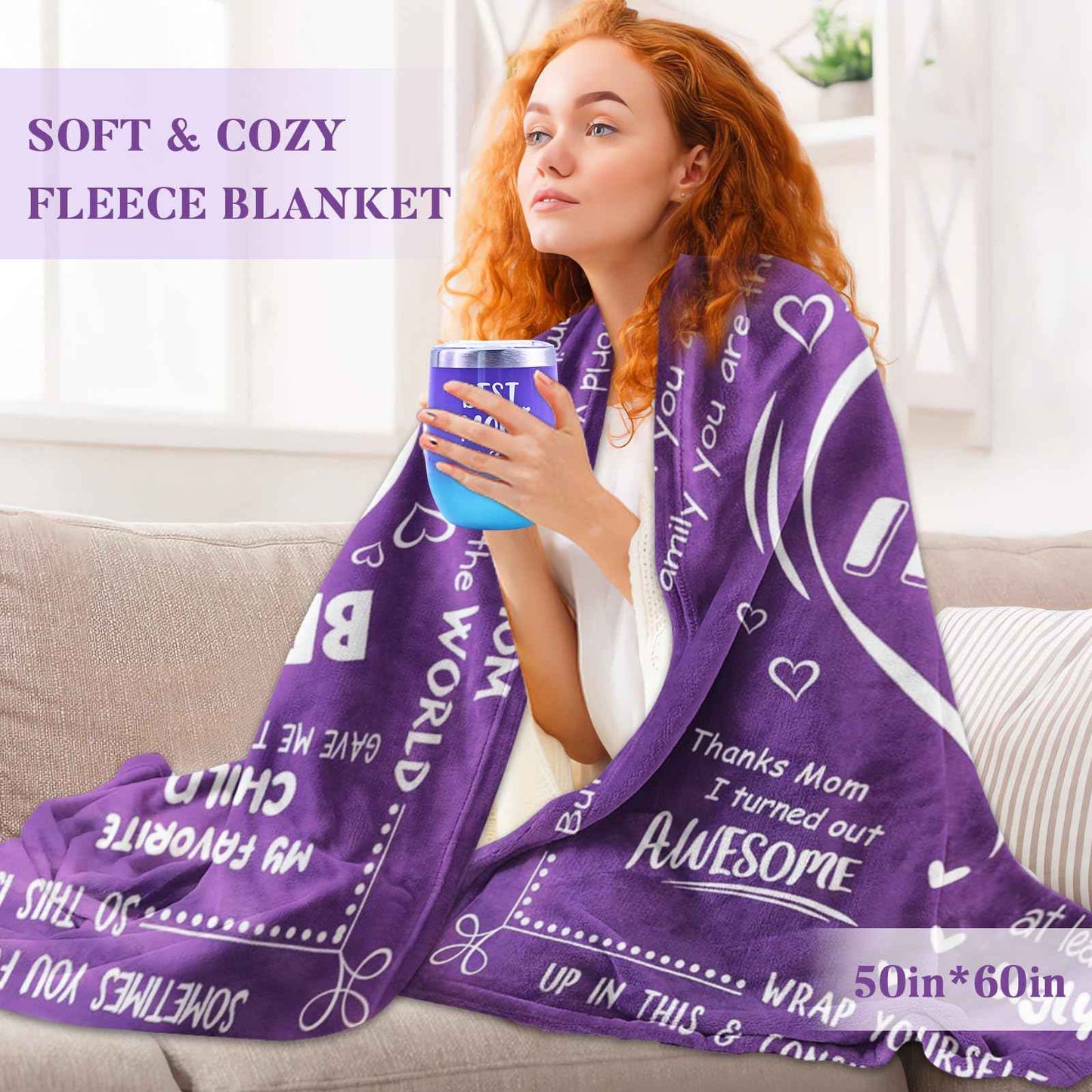 Christmas Gifts for Mom, Thanksgiving Birthday Mothers Day Basket for Mom from Daughter Son, Relaxing Spa Gifts Set with Luxury Flannel Purple Blanket, Great Birthday Mother's Day Ideas for Women