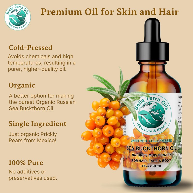 Bella Terra Oils - Sea Buckthorn Oil 16 oz - Capturing the Essence of Natural Sea Buckthorn Berries, Loaded with Omega-7 & Omega-9, A Sumptuous Embrace for Skin