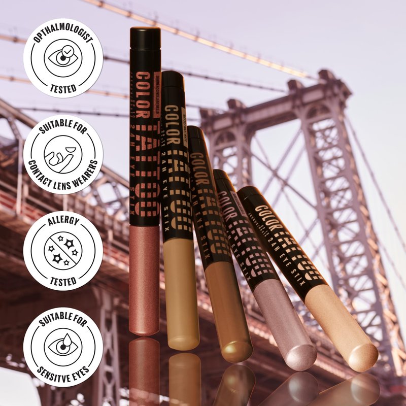 MAYBELLINE Color Tattoo Longwear Multi-Use 24HR Eye Shadow Stix, Rich, Long Lasting Eyeshadow, Eyeliner and Eye Primer Stick, I Am Cheeky (Mauve Shimmer)