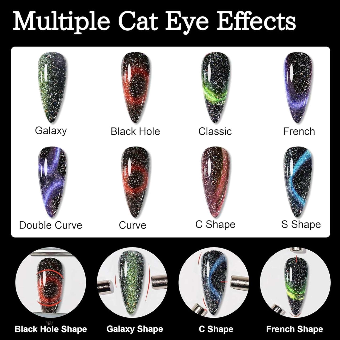 Cat Eye Gel Nail Polish Set - 9D Galaxy Chameleon Effect | 7.5ml x 6 with Magnet Stick for DIY Nail Art