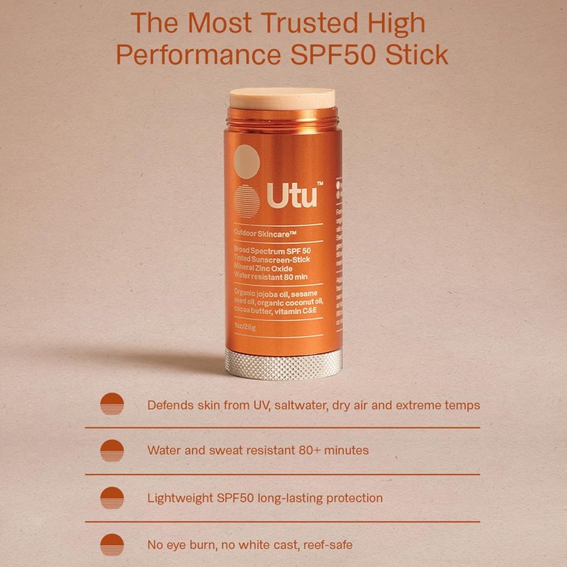 SPF 50 Tinted Mineral Sunscreen Stick - Broad Spectrum Protection with Vitamin C & E | Reef Safe, 1 oz