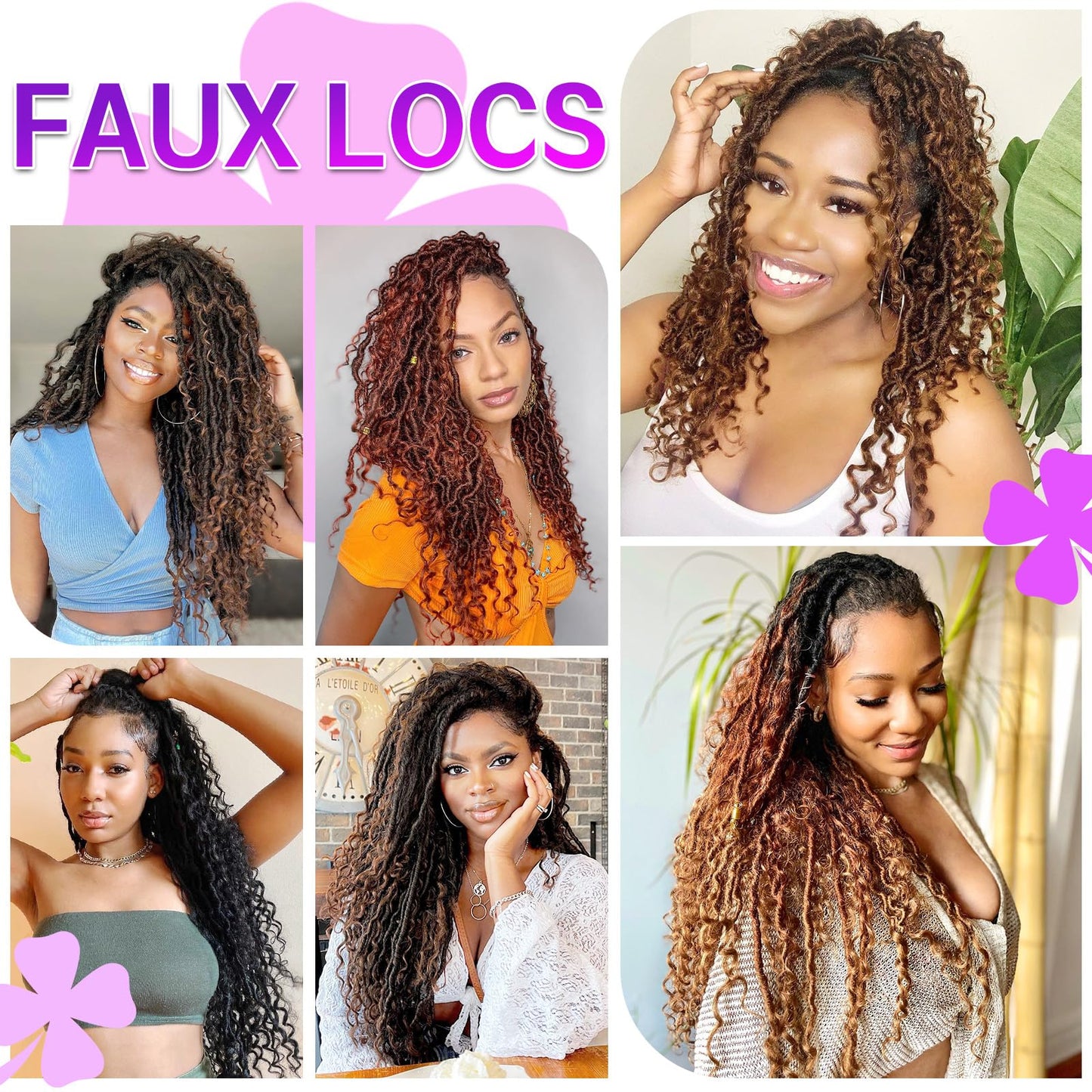 Goddess Locs Crochet Hair 14Inch Pre Looped Faux Locs Crochet Hair with Curly Ends 8Packs Bohemian Crochet Braids Hair for Black Women1B/30/27