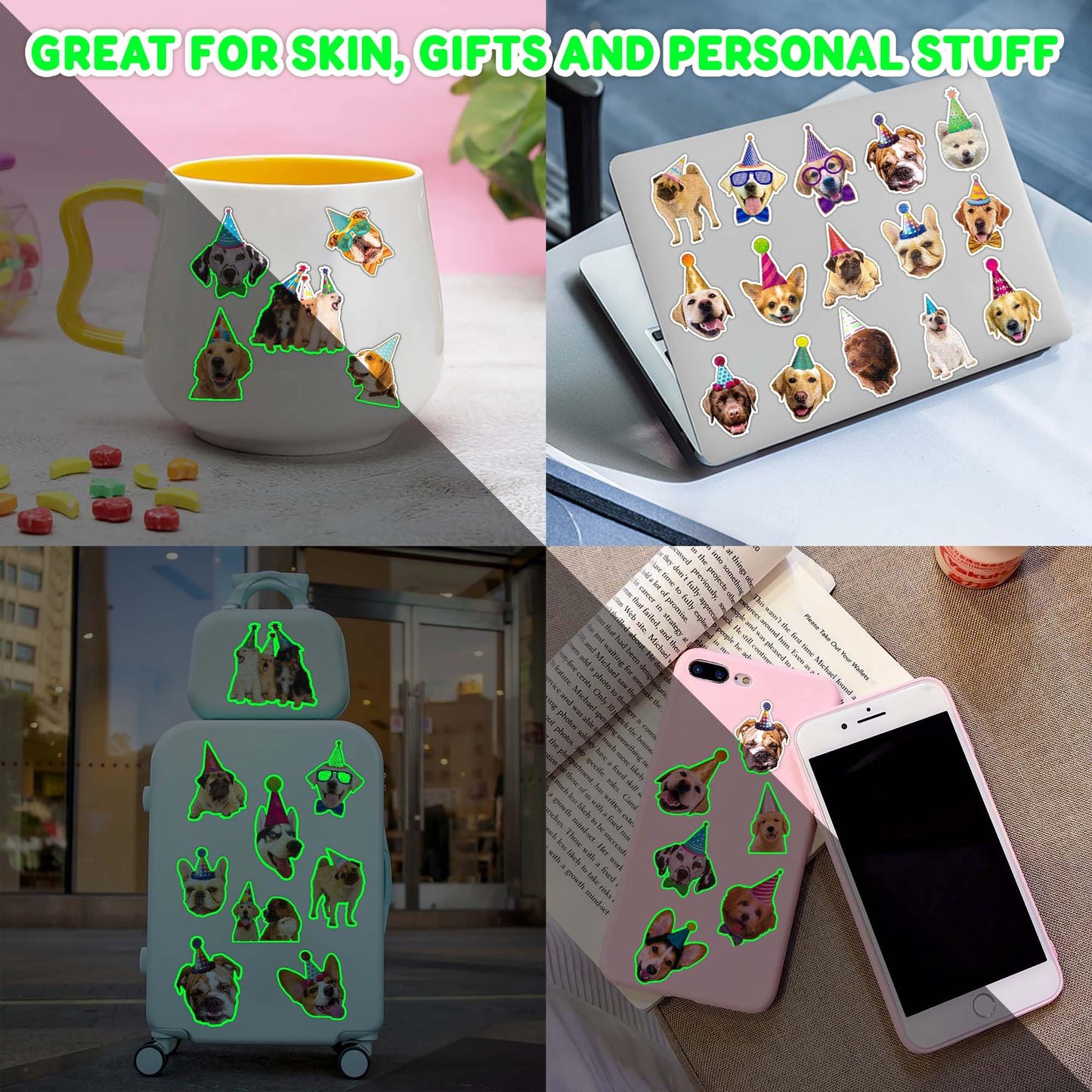96PCS Dog Party Temporary Tattoos Stickers for Kids, Glow Dog