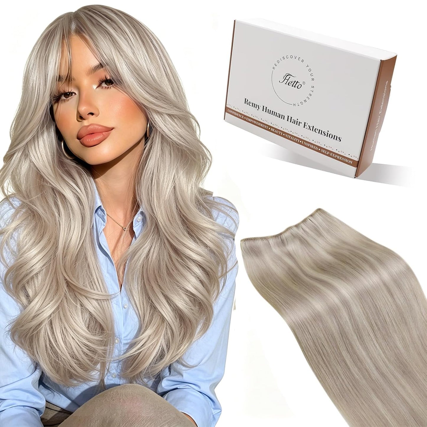Hetto Weft Hair Extensions Human Hair Ash Blonde Highlight 14 In 80g Office