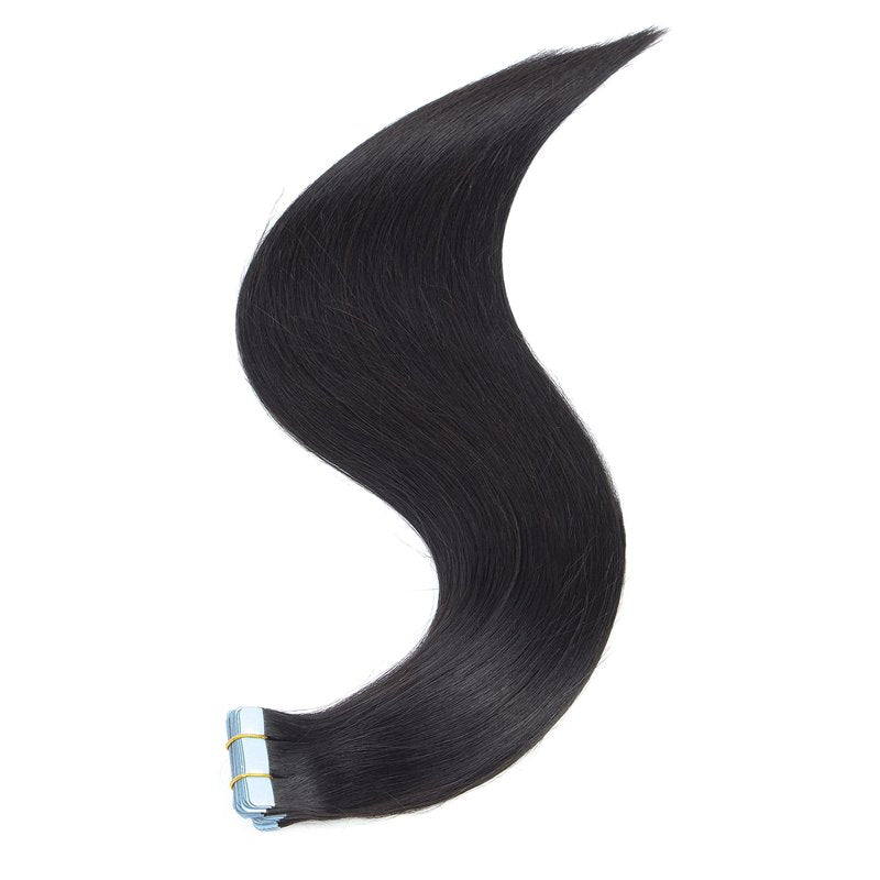 Amella Hair Tape in Human Hair Extensions 16 inches 20pcs 50g Silky Straight Seamless Skin Weft Remy Tape Hair Extensions Off Black Tape in Hair Extensions