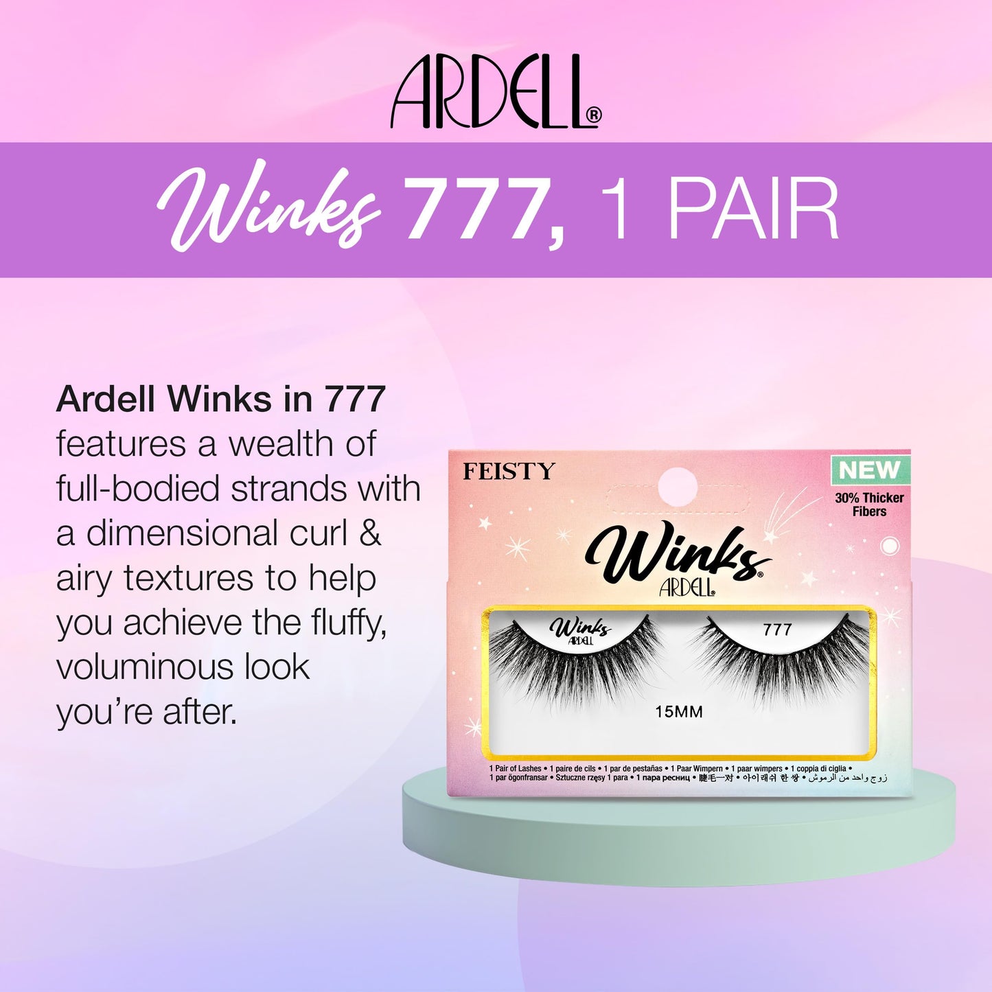 Ardell Winks 777 Lashes, Full Volume, 15mm Long, Fluffy Voluminous Look, Black Band