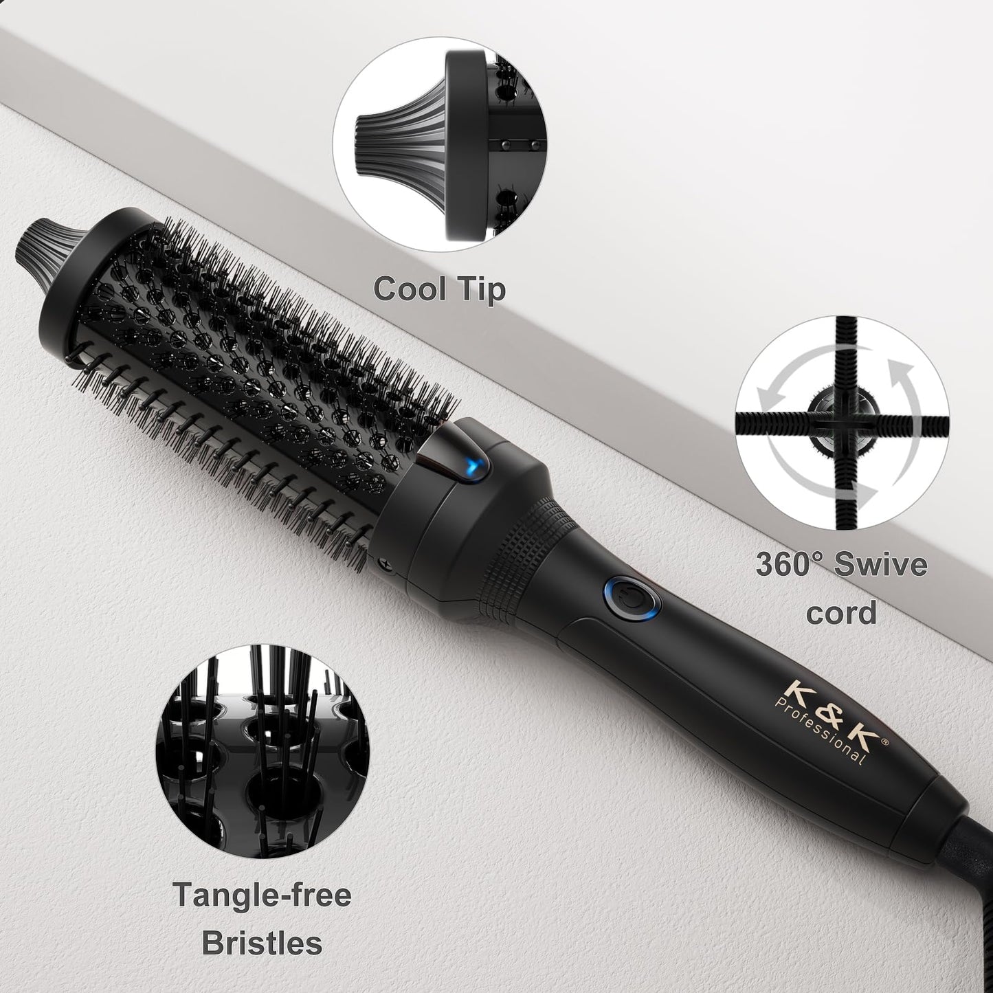 K&K Thermal Brush, 1.5 Inch Ionic Heated Round Brush, Professional Heated Ceramic Tourmaline Coating Curling Iron, Hot Styling Volumizing Tool, Dual Voltage, Pink