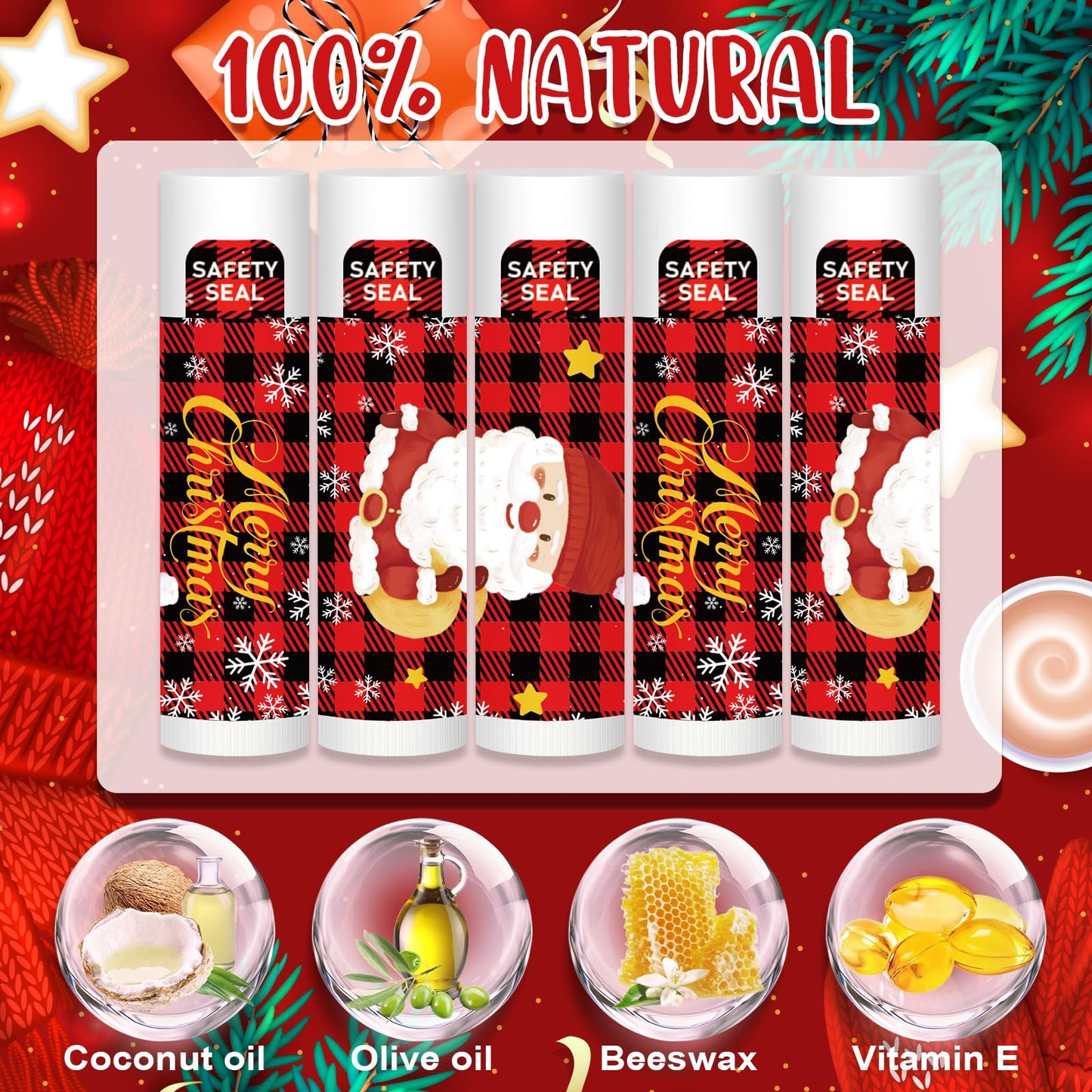 DMSKY Christmas Lip Balms Bulk 60 Pcs, Christmas Stocking Stuffers-Ideal Christmas Gifts for Women Men-Christmas Party Favors for Teachers Coworkers-Christmas Tree