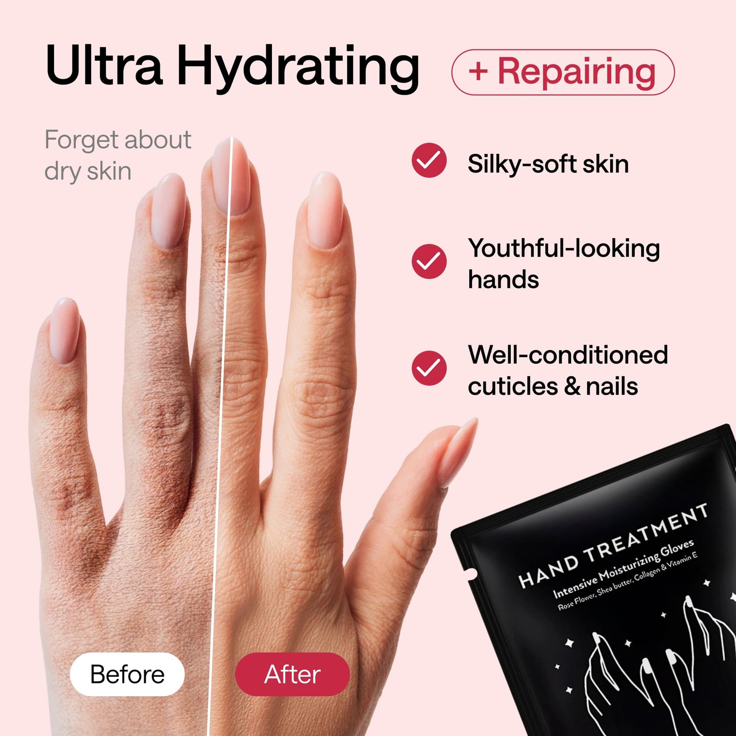 Korean Hand Masks Moisturizing Glove for Dry Hands - Hand Moisturizer Gloves for Women, Men - Hand Therapy Gloves with Collagen, Rose Oil, Shea Butter - White Hydrating Korean Hand Mask Bulk, 12 Pack