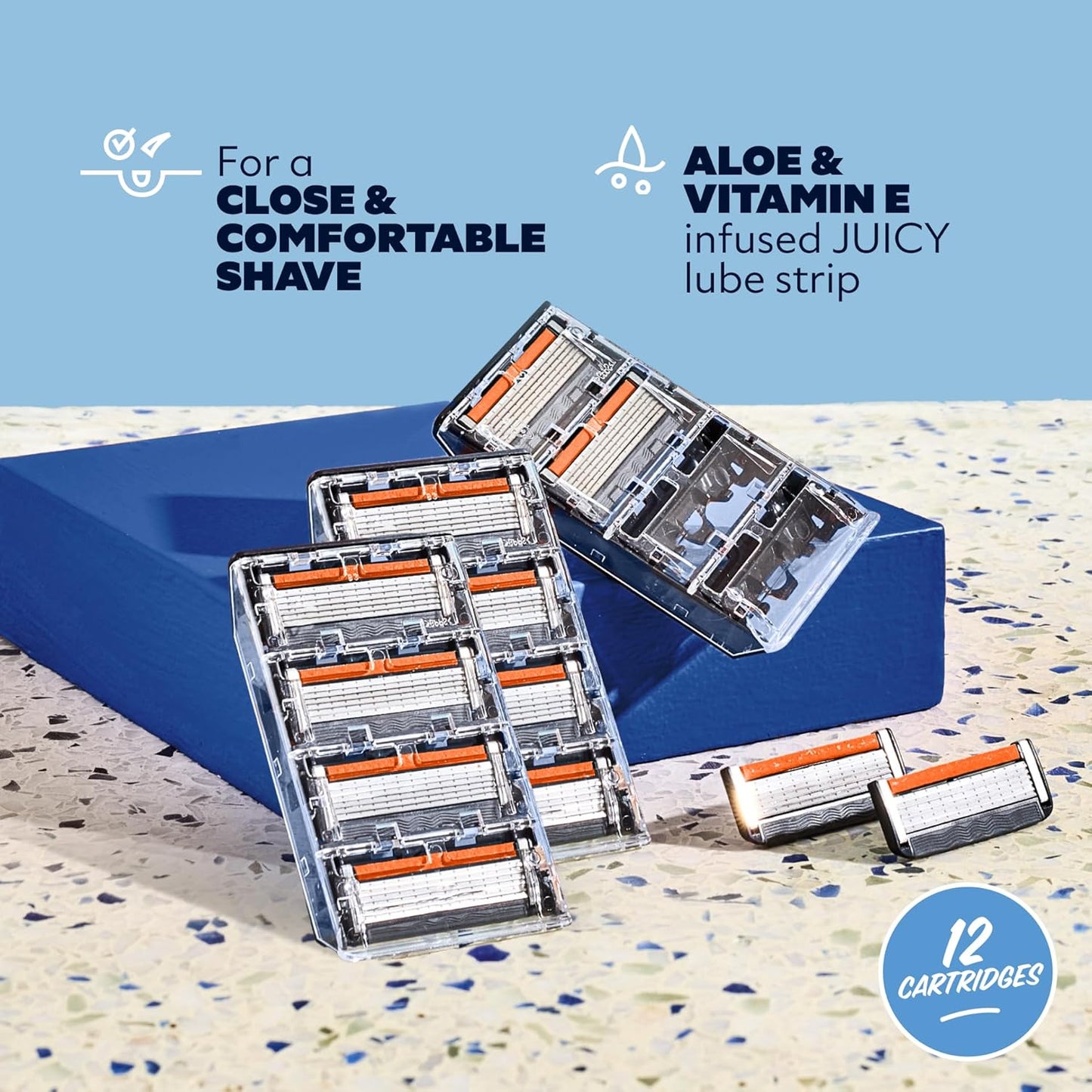 6 Blade Razor Refills - 12 Pack of Stainless Steel Blades for a Close & Comfortable Shave