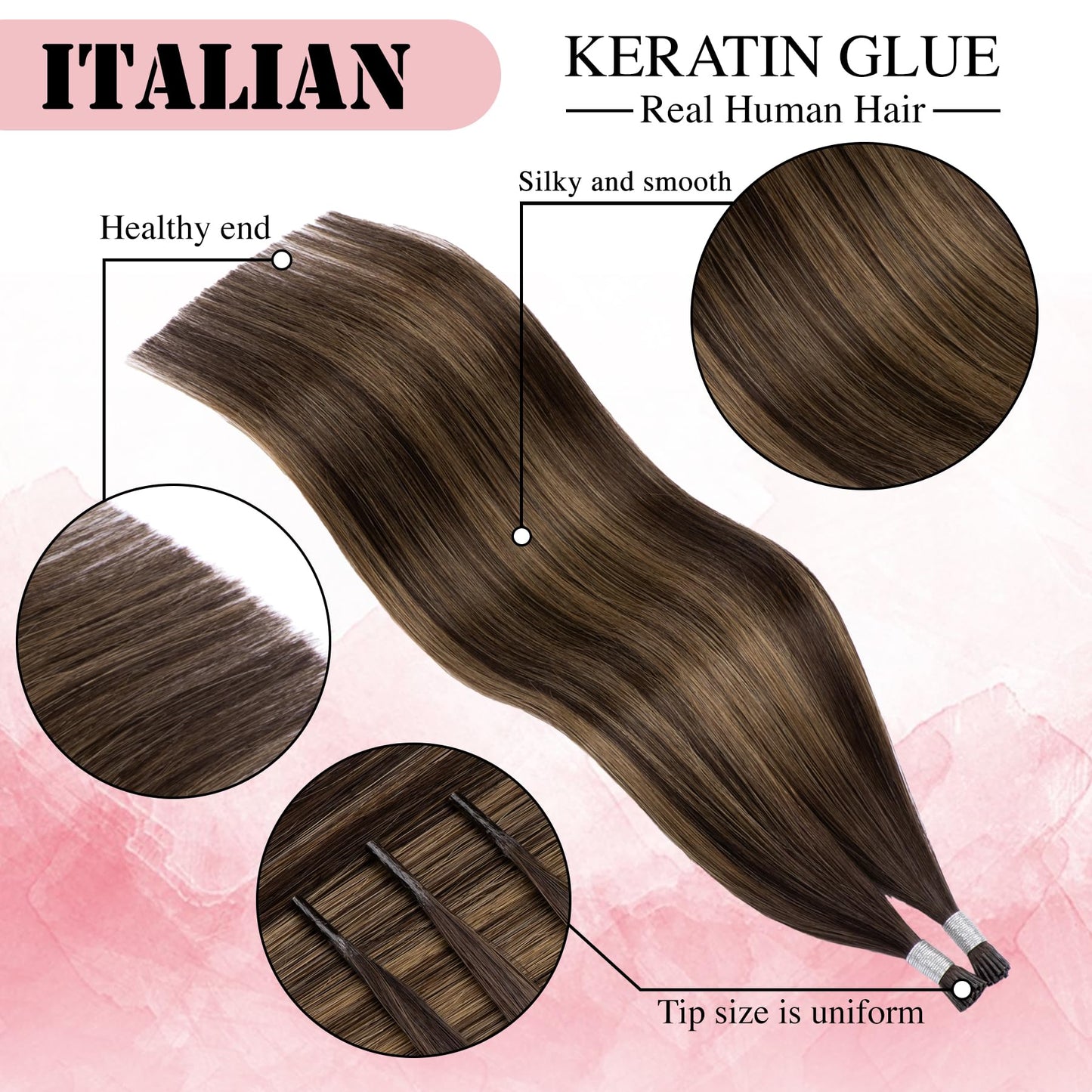Senmy Itip Hair Extensions Real Human Hair Dark Brown Ombre to Ash Brown Highlight Fushion itips Hair Extensions 18inch Human Hair I Tip Extensions 50g Real Human Hair Extensions