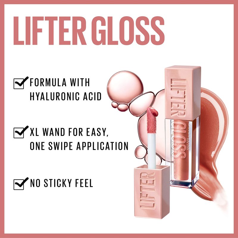 Maybelline Super Stay Vinyl Ink Liquid Lipstick + Lifter Gloss Makeup Bundle, Includes 1 Red Lipstick in Lippy and 1 Pink Lip Gloss in Opal