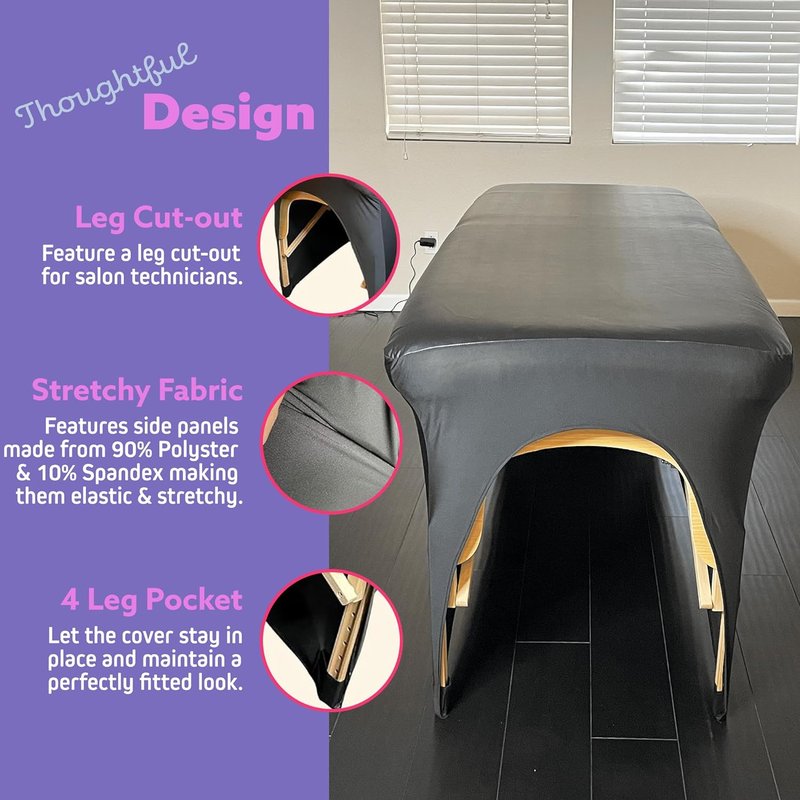 Lash Bed Cover - Waterproof Artificial Leather Massage Table Protector | Fitted Wax Mat for Estheticians - Black