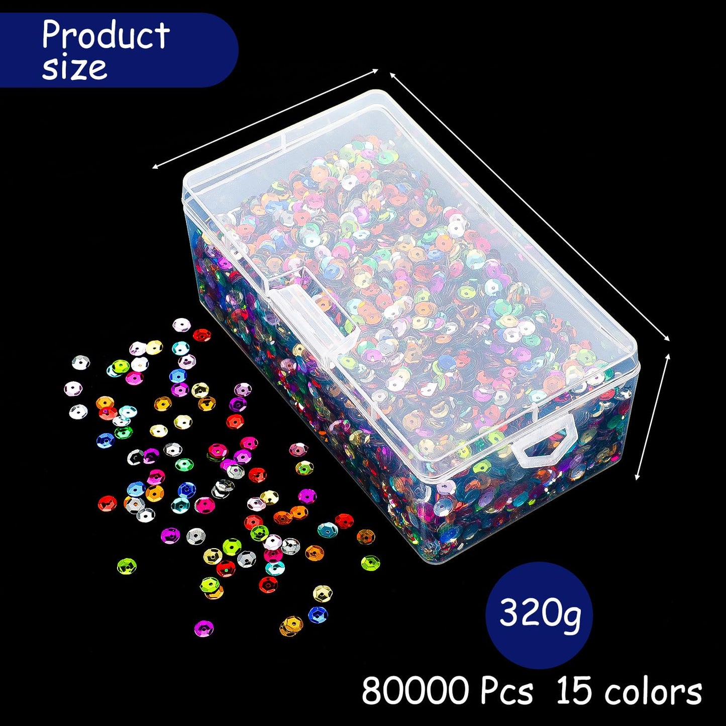 Yuxung 80000 Pcs Bulk Loose 6 mm Round Embroidery Sequins with Holes Rainbow Sequins for Crafts with Storage Box Spangles for Jewelry Making Sewing DIY Art(320 Grams)