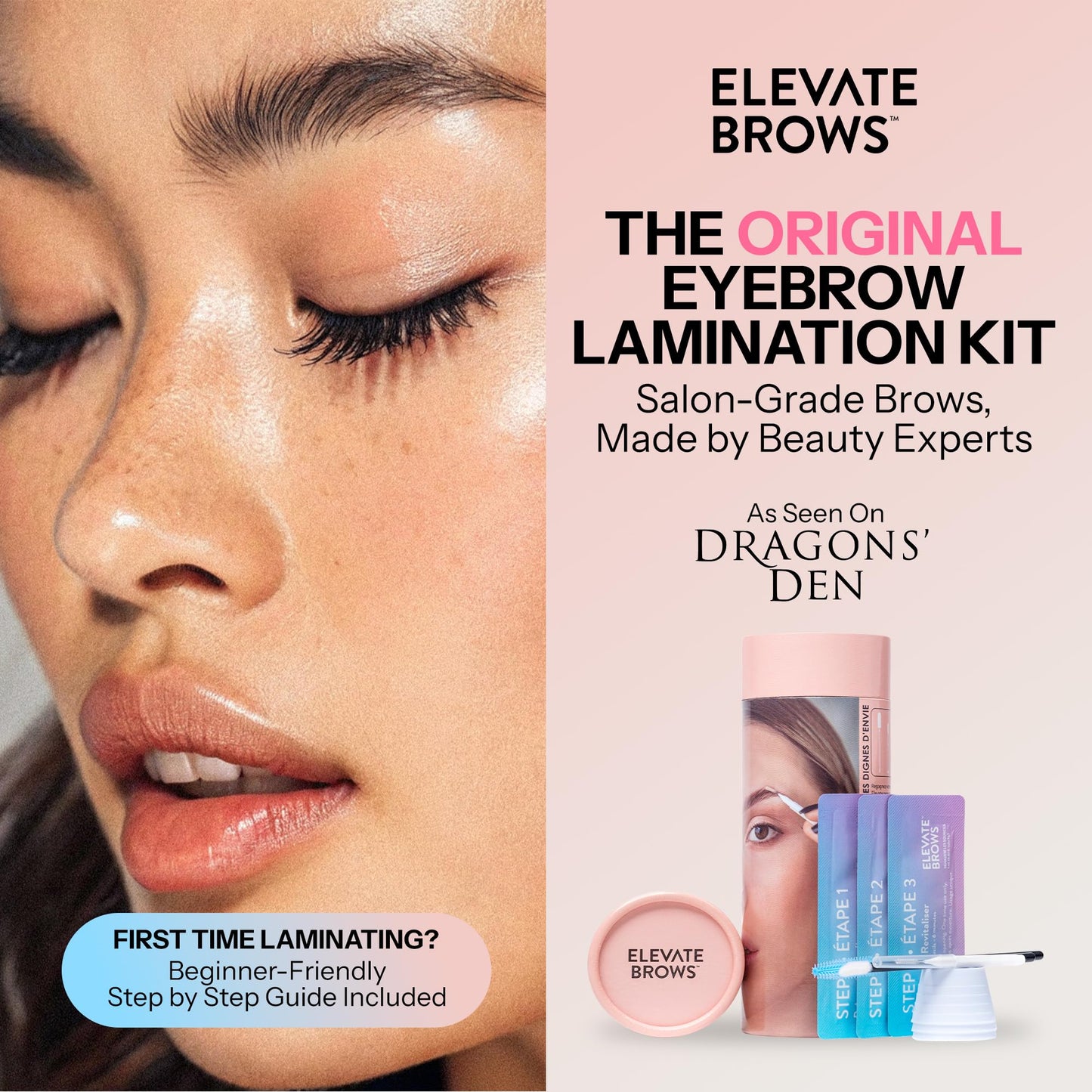 Elevate Brows The Original Brow Lamination Kit - Thio and Ammonia-Free - DIY Eyebrow Lamination Kit Professional - 3 Step Application Eyebrow Lift for Soft Full Healthy Brows - Last up to 6 Weeks
