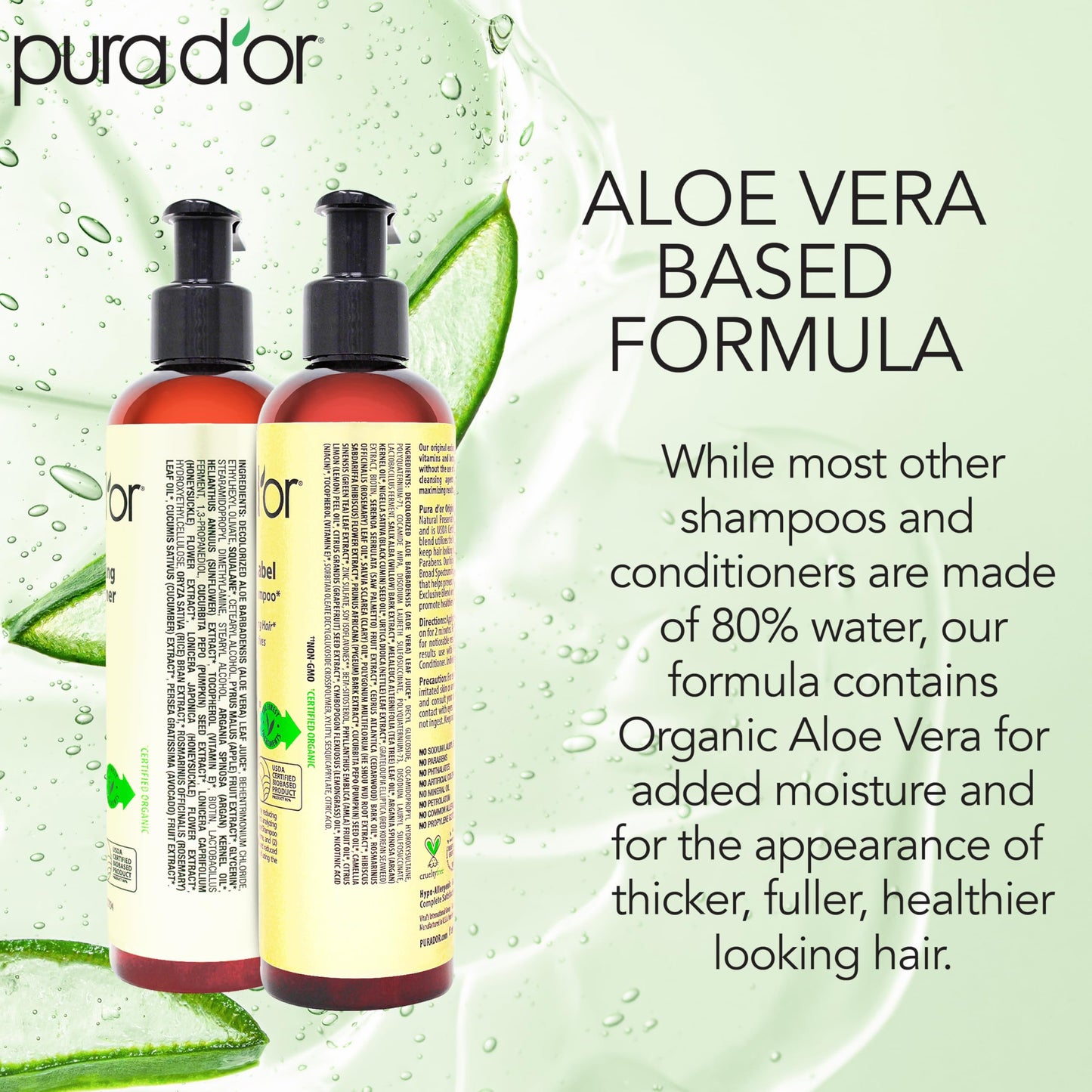 PURA D'OR Anti-Thinning Biotin Shampoo and Conditioner, CLINICALLY TESTED Effective Results, Herbal Blend Thickening Products For Women & Men, Original Gold Label Set, Natural Earthy Scent, 8oz x2