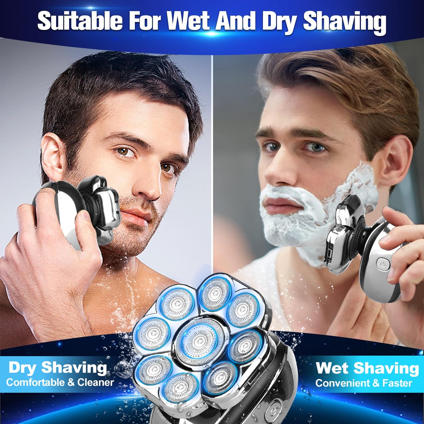 Softula Upgrade Head Shavers for Bald Men,Head Shaver 9D, 6-in-1 Electric Razor Grooming Kit with Nose Hair Trimmer, Waterproof Wet/Dry Shaver, LED Display, Rechargeable Bald Head Razor, Gift for Men