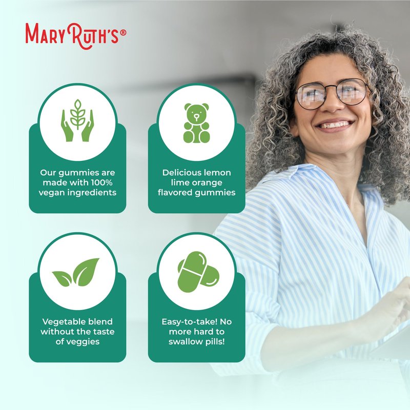 MaryRuth's Super Greens | Naturally-Occurring Quercetin | Spirulina | Broccoli Root | Kale Leaf | Sugar Free Gummies for Adults and Kids Ages 4+ | 2g Fiber | Vegan | 60 Count
