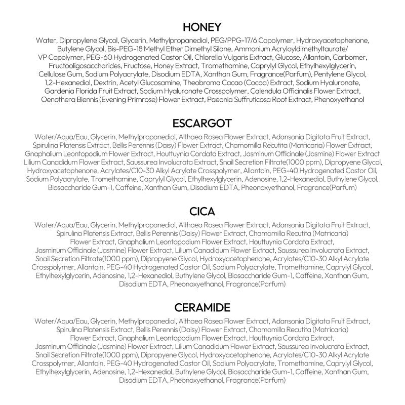 LAPCOS K Beauty Skin Barrier Repair Sheet Mask Variety Pack - Escargot, Cica, Ceramide, Honey - 4 Types of K Beauty Face Mask Set to Hydrate & Soothe - Breathable Sheet Korean Skin Care (Pack of 12)