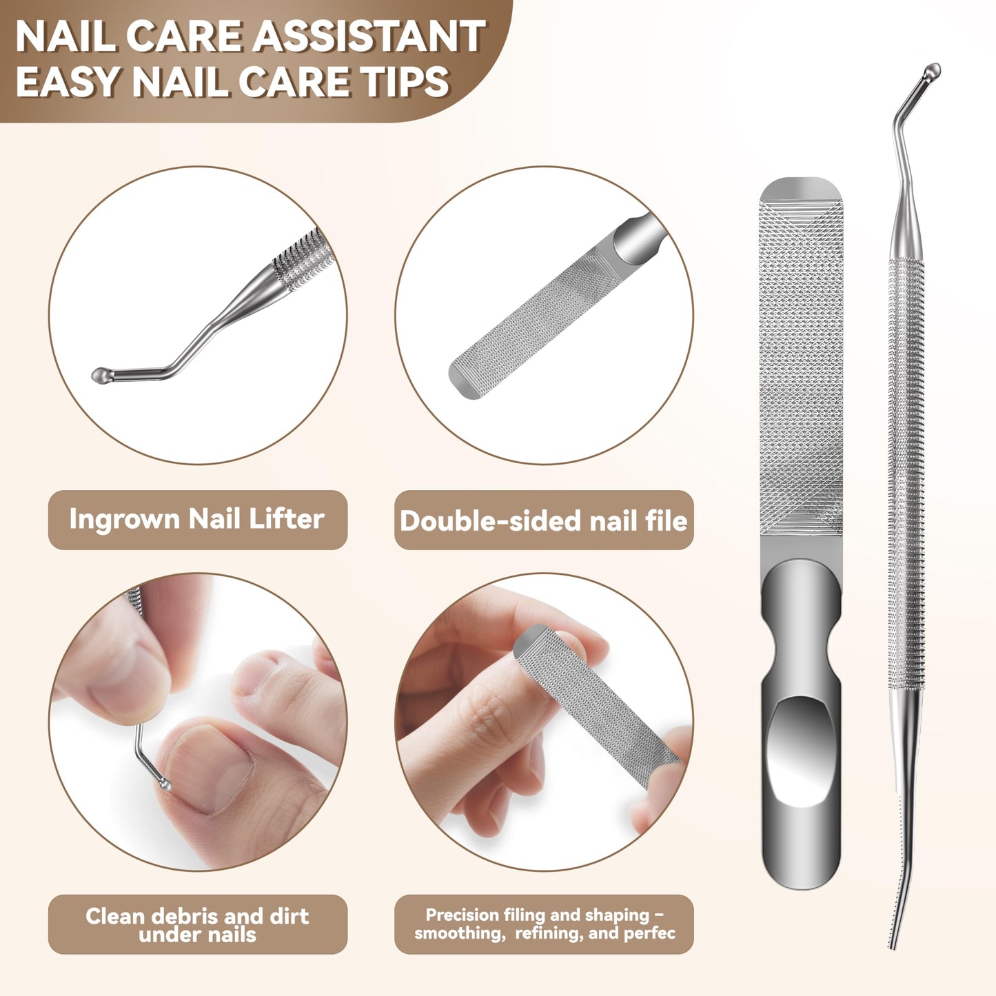 Toenail Clippers for Adults – 6-in-1 Thick & Ingrown Toenail Clippers Set, Large Straight & Slanted Nail Clippers, Heavy Duty Wide Jaw Nail Cutter with Long Handle for Men and Women