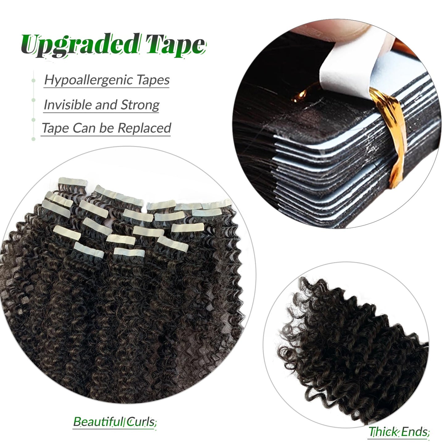 Kinky Curly Tape in Hair Extensions Human Hair, Natural Black Real Human Hair Tape ins for Black Women Double Sided 14 Inch Kinky Curly Hair Tape in Extensions 50g 20pcs