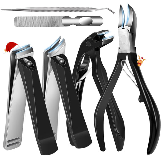 Toenail Clippers for Adults – 6-in-1 Thick & Ingrown Toenail Clippers Set, Large Straight & Slanted Nail Clippers, Heavy Duty Wide Jaw Nail Cutter with Long Handle for Men and Women