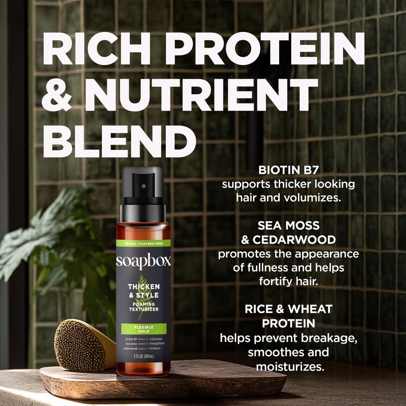 Soapbox Men's Thicken & Style Foaming Texturizer, Hair Looks Thicker, Fuller, & Volumized - Clean Ingredients Free of Harsh Chemicals, Sulfates, Parabens & Silicones - Styling Hair Products for Men