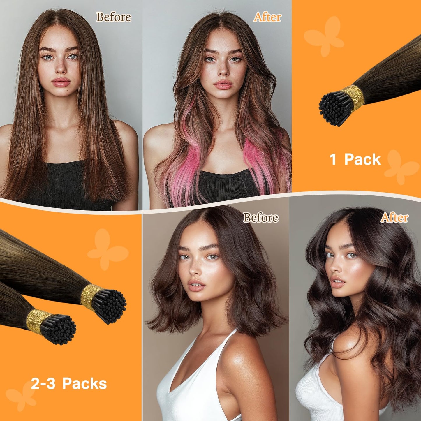 DOORES I Tip Hair Extensions Real Human Hair, Balayage Dark Brown to Chestnut Brown 18 Inch 50g/50s,I Tips Invisible I Tips Extensions Cold Fusion