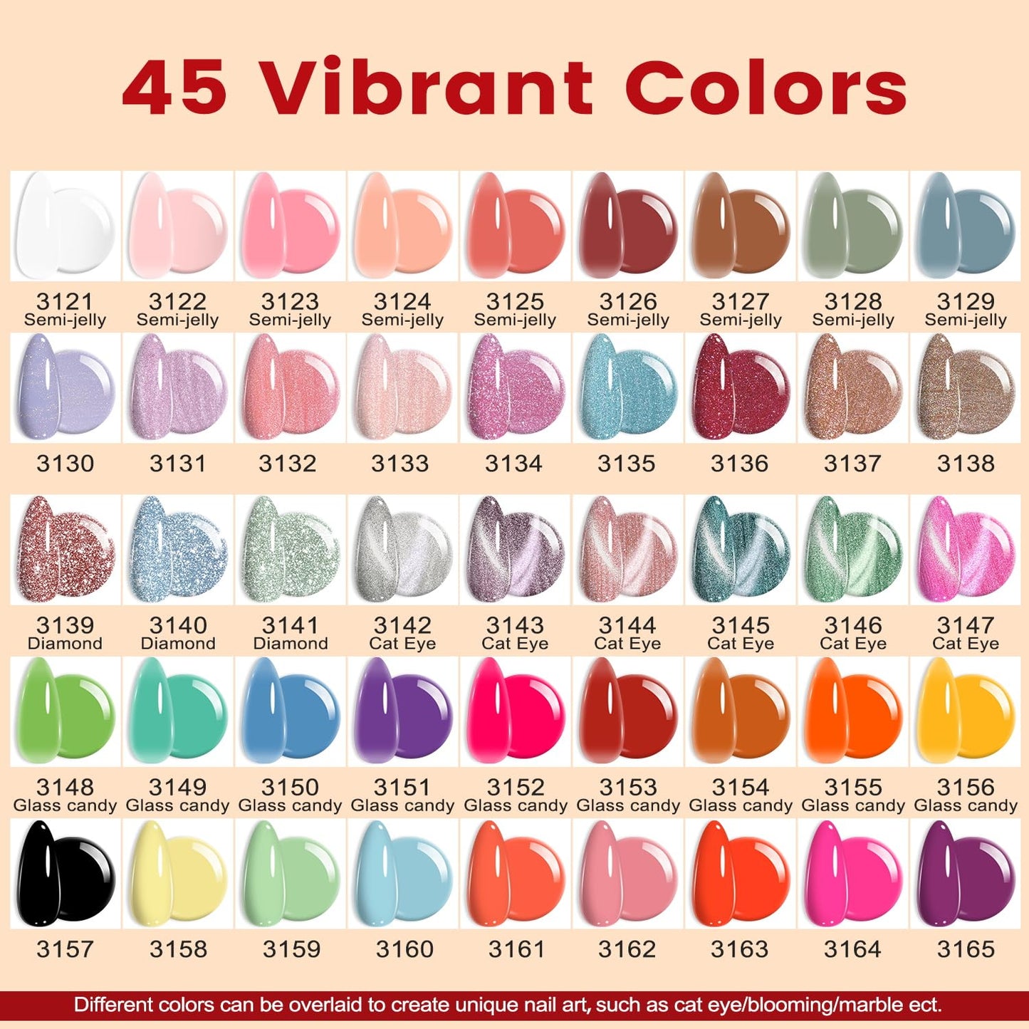 Lavender Violets 73 Pcs Gel Nail Polish Kit with U V Light, 45 Colors with Nail Primer,Builder Base,Matte & Glossy Top Coat Soak Off Manicure Tools Gifts for Women Easter LA01
