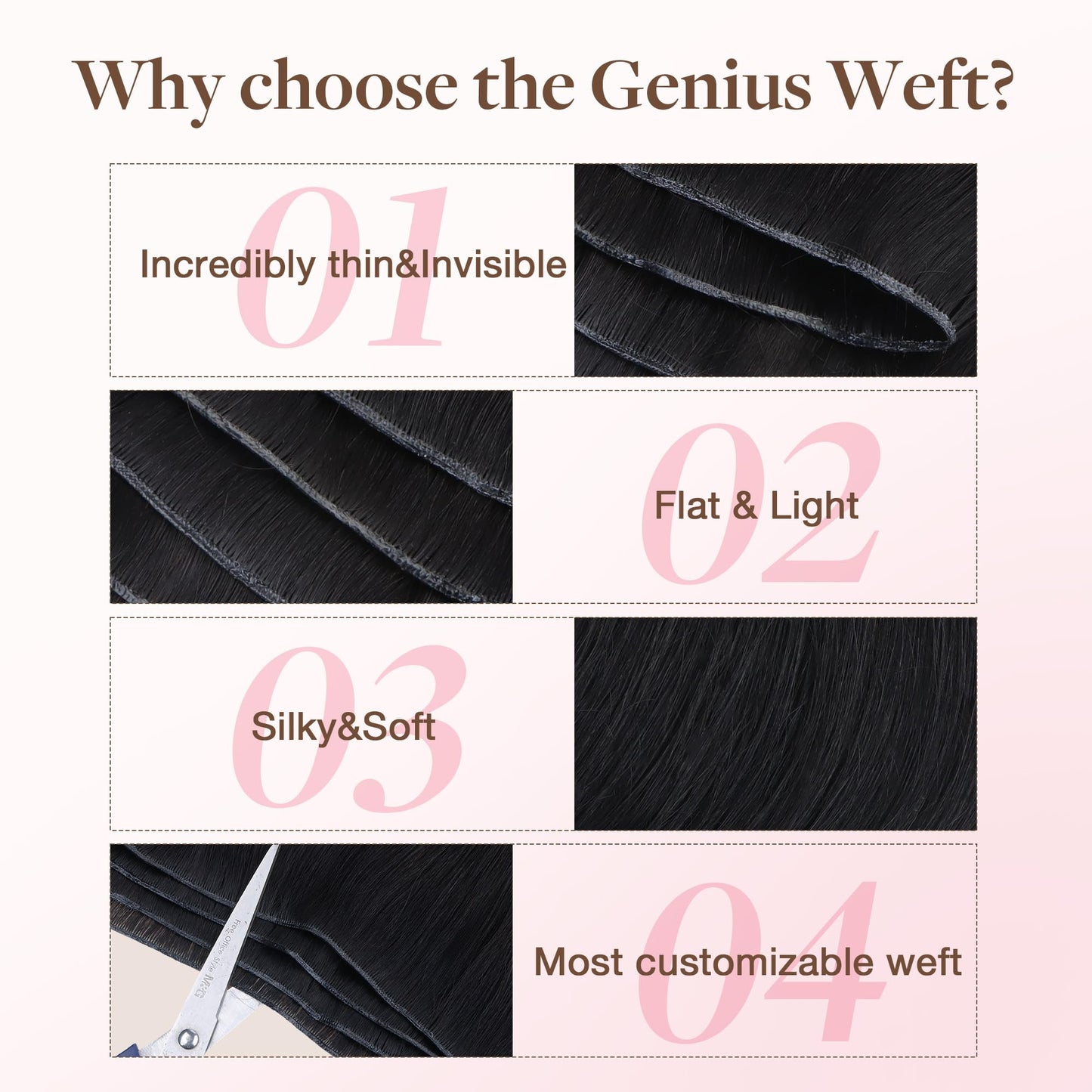 GOO GOO Genius Weft Hair Extensions Human Hair, Sew In Hair Extensions Rooted Remy Weft, 60A Platinum Blonde 14inch 40g, Hand Tied