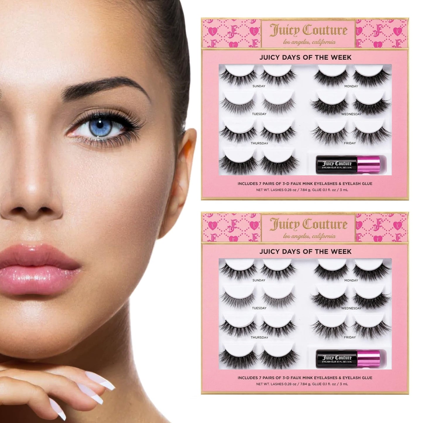 Juicy Couture Faux Mink Eyelashes Variety Pack, 14 Pairs with Glue and Applicator