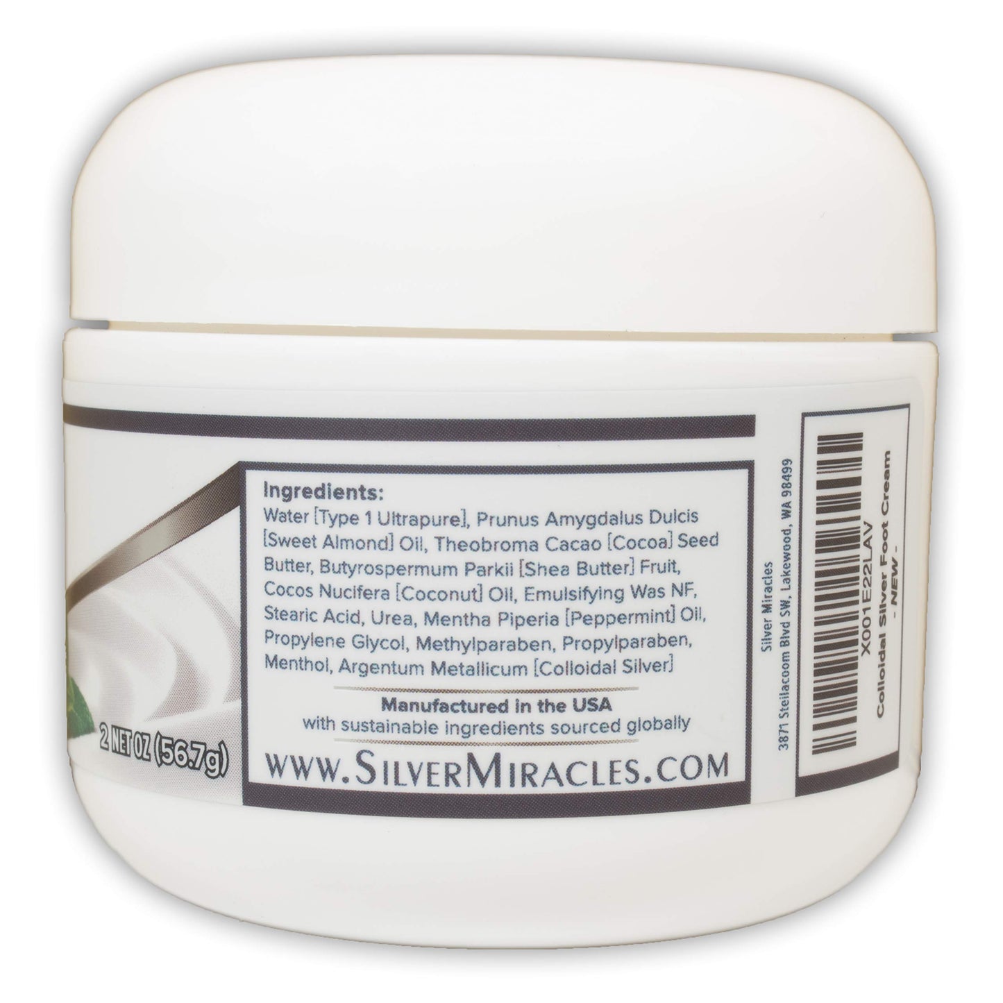 Silver Miracles Colloidal Silver Foot Cream - Peppermint Scent - Soothe, Cool, and moisturize - 2oz