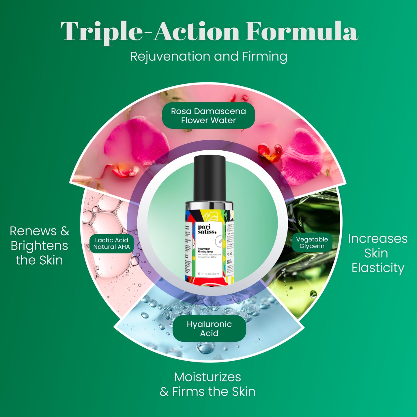 Hydrating Toner for Face with Rose Water, Hyaluronic Acid & Glycerin – Moisturizing Facial Toner for Dry & Sensitive Skin, Gentle Daily Skin Care, Glow Boosting Toner, 3.4 oz