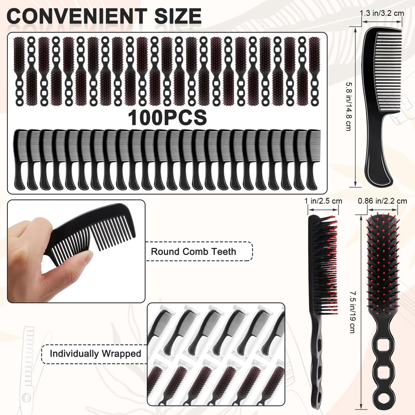 HOFASON 100 Pcs Bulk Hair Brushes Combs Set for Homeless Women, Disposable Individually Wrapped Detangling Hairbrush and Comb for Kids Hotel Nursing Hygiene Operation Bulk Christmas Child Item Gifts