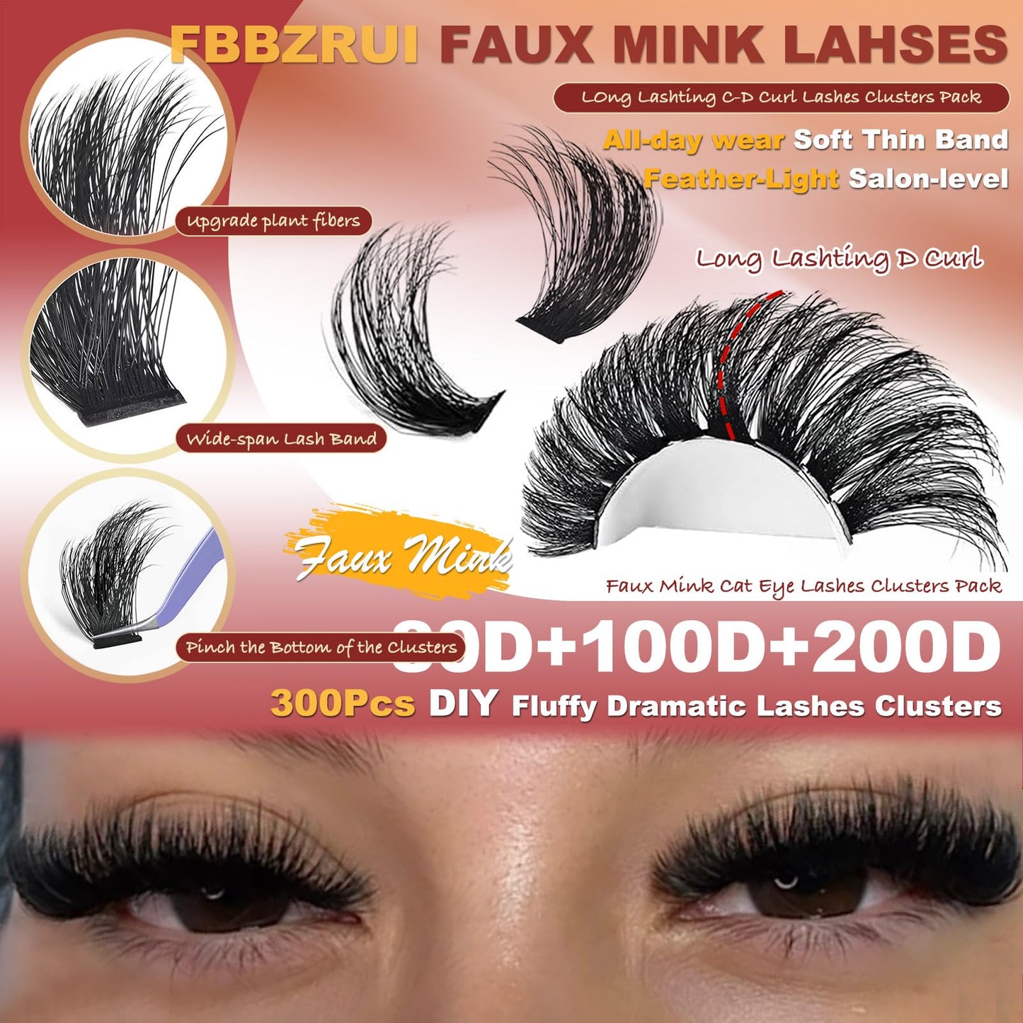 FUBBZRUI Lash Clusters D Curl 12-22mm Dramatic Long Individual Lashes Mega Volume Thick Eyelash Clusters DIY 80D 100D 200D
