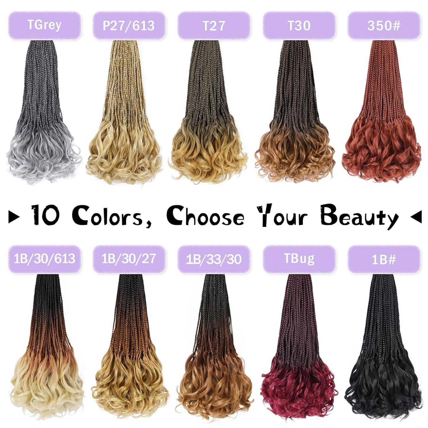 French Curl Crochet Braids - 22 Inch Goddess Box Braids | 8 Packs Pre-Looped Synthetic Hair Extensions (1B#)