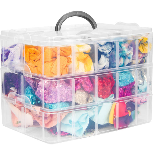 JOYMOMO Hair Bow Holder Organizer for Headbands, Baby Girl Hair Accessories Storage Box, Transparent Three-layer Storage Organizer for Hair Bows Accessories (without Accessories) (Transparent)