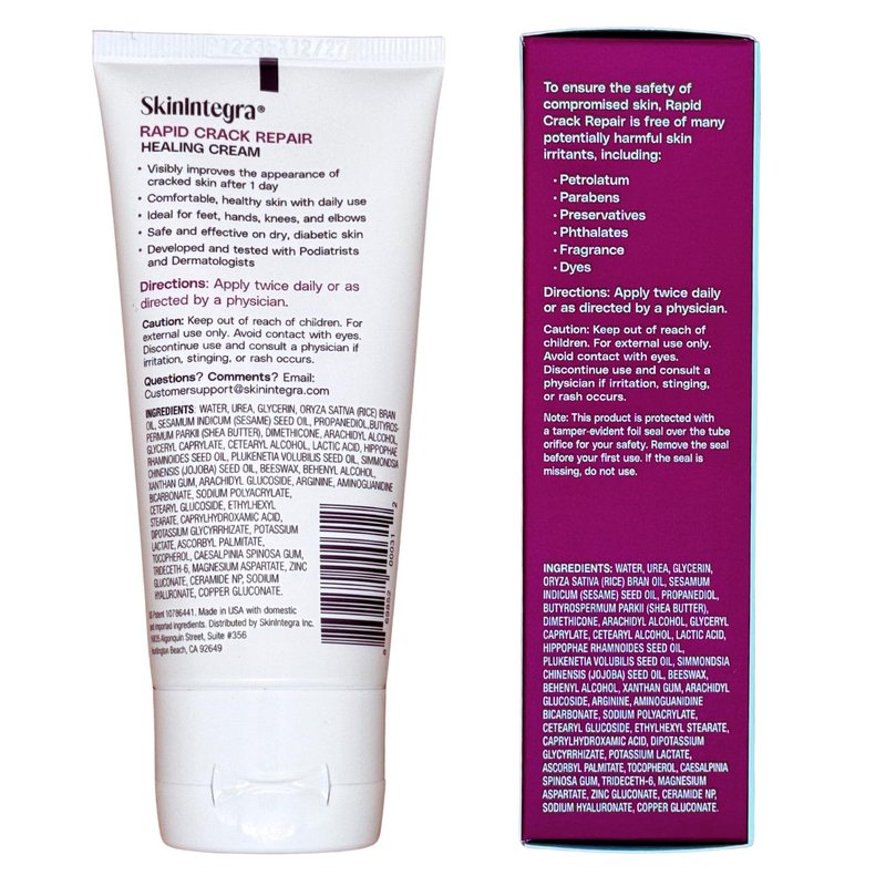 SkinIntegra Rapid Crack Repair Cream, 25% Urea with Lactic Acid, Restores Cracked Heels and Diabetic Feet, Post-Surgery Scar Care, Fragrance-Free Barrier Cream, 3 oz