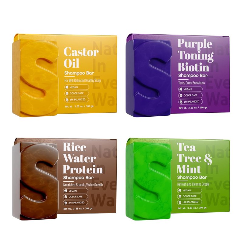 Herbishh Hair Growth Shampoo Bars - Sulfate-Free, Eco-Friendly | Oily, Blonde & Thinning Hair - 4-Pack Set