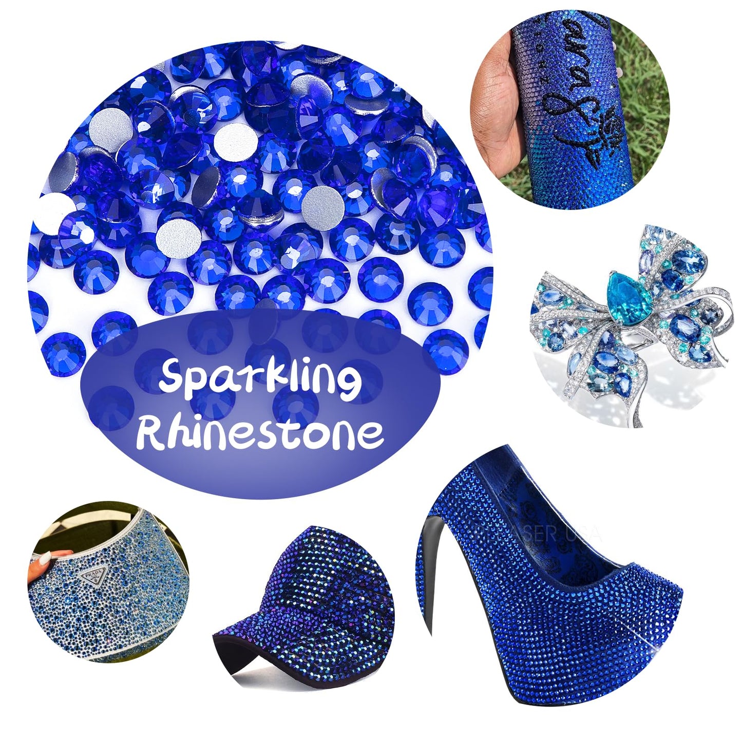 10000PCS Royal Blue Rhinestones Bulk, Flat Back Crystal Glass Stone Round Gems,SS20, 4.6-4.8mm