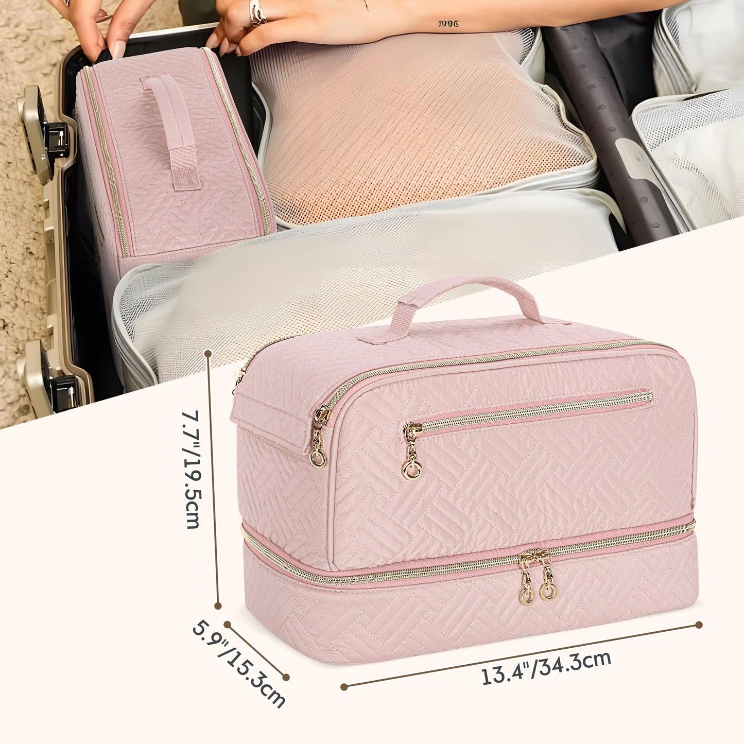 Teamoy Travel Carrying Case Compatible with Shark Flexstyle, Double-Layer Storage Bag for Shark Hyperair, Portable Travel Organizer for Dyson Airwrap Styler and Attachments, Pink Quilted