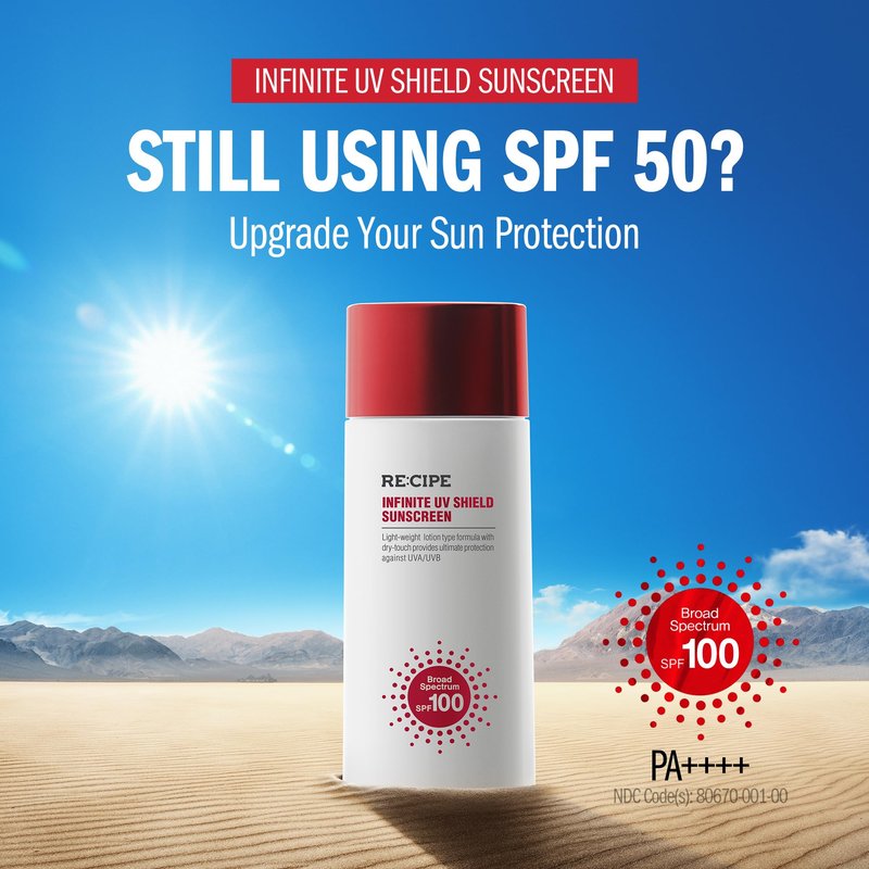 RECIPE Infinite UV Shield Sunscreen, SPF 100 Broad Spectrum, Korean Sunscreen, Korean Skin Care, Korean SPF, Lightweight Dry-Touch Lotion, 1.69 oz