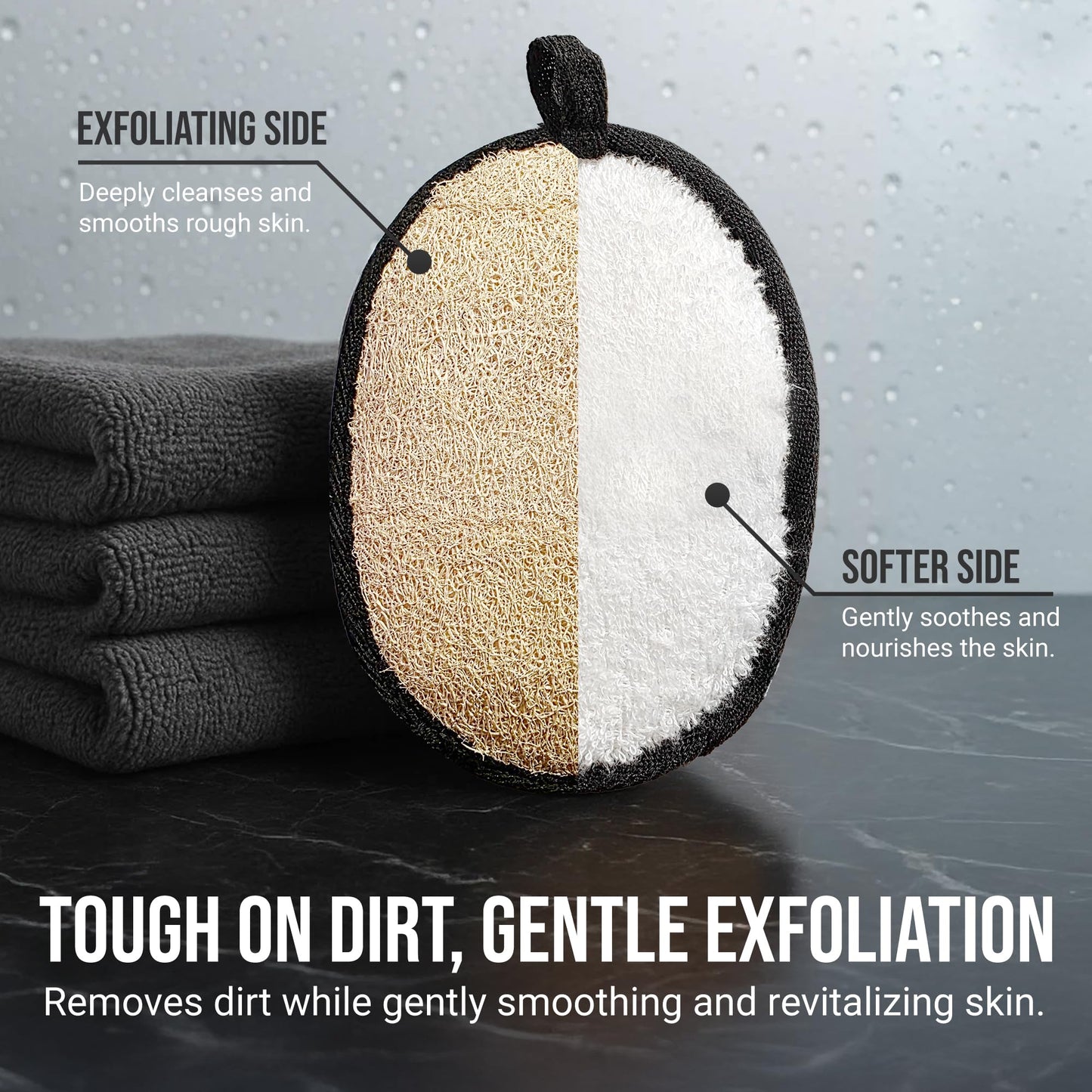 SERRENTO Loofah Body Scrubber Shower - Luffa Sponge 2PCS Black & White Set